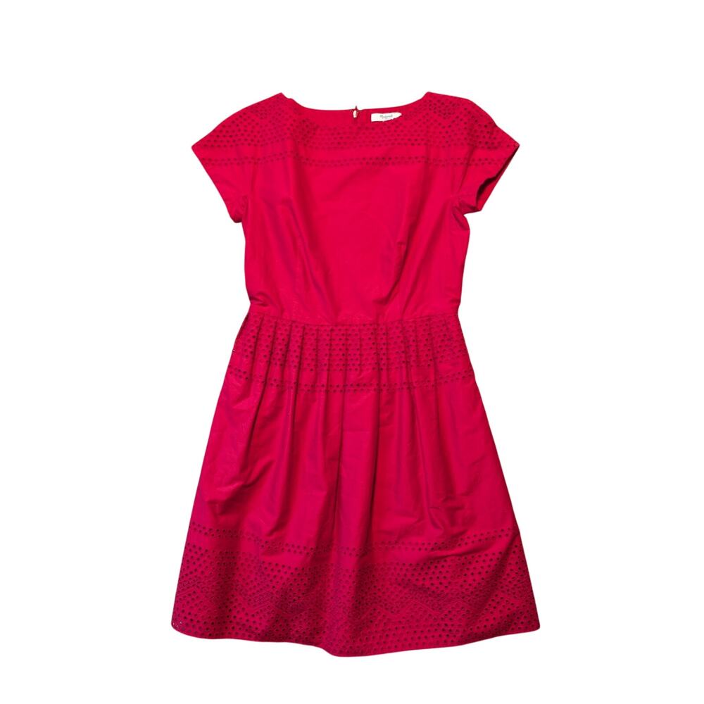 Madewell Women's Eyelet Latticework Short Sleeve Red Fit Flare Mini Dress 0